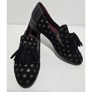L’Artiste Klasik Women’s Loafers Spring Step Black Polka Dot Suede/Leather EU 38